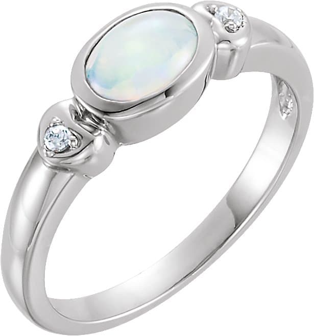 14K White Natural 
White Opal & .03 CTW Natural Diamond Ring