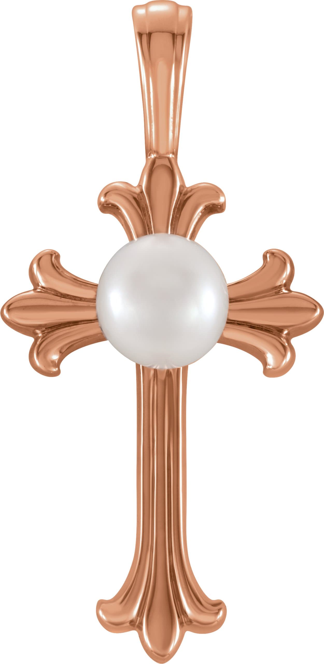 14K Rose Cultured White Freshwater Pearl Cross Pendant
