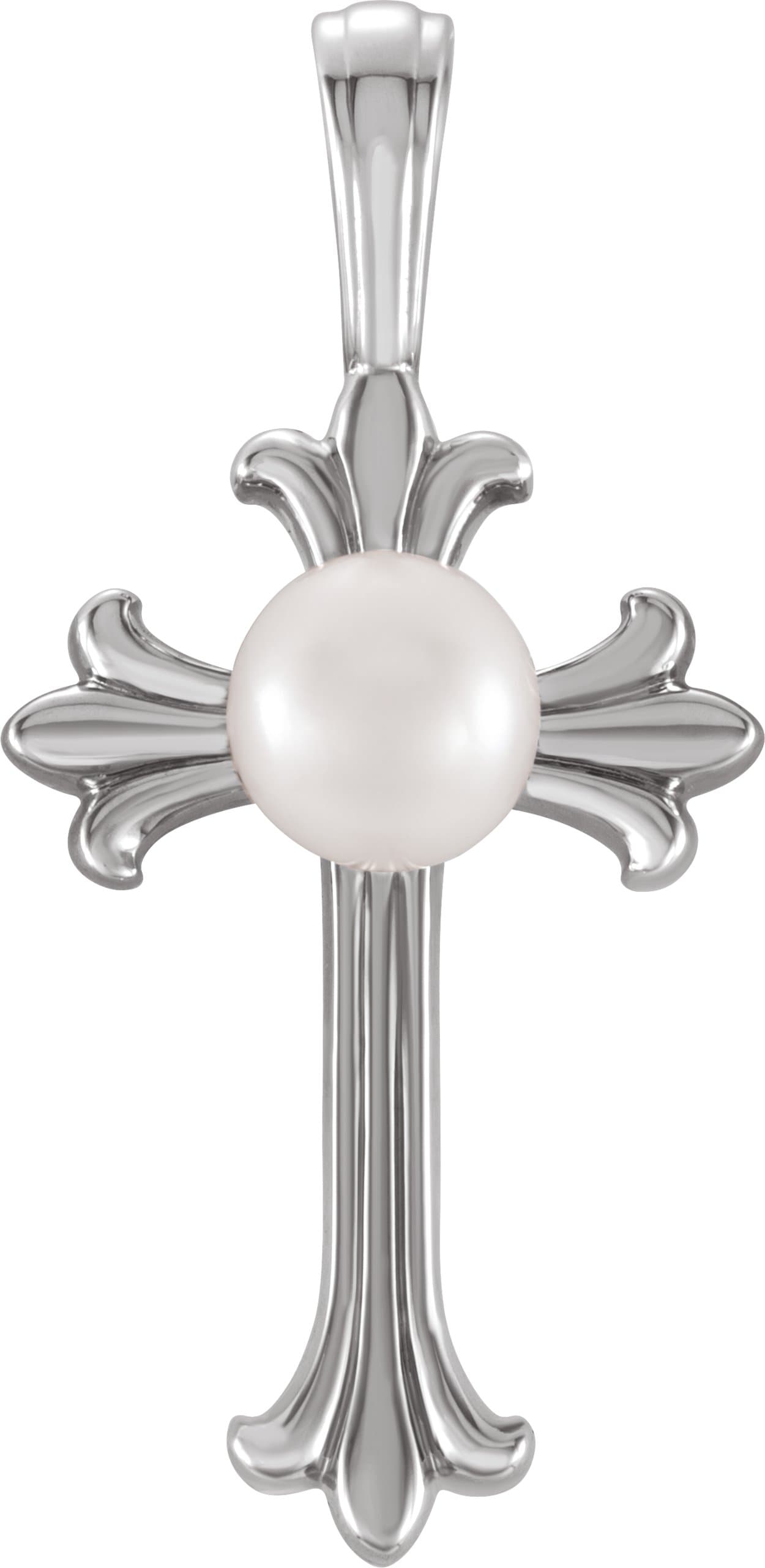14K Rose Cultured White Freshwater Pearl Cross Pendant