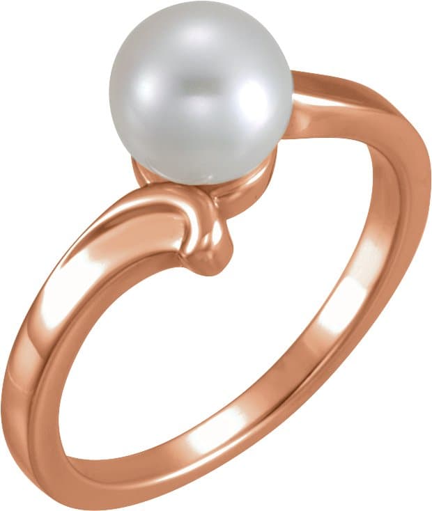 14K Rose Cultured White Freshwater Pearl Ring