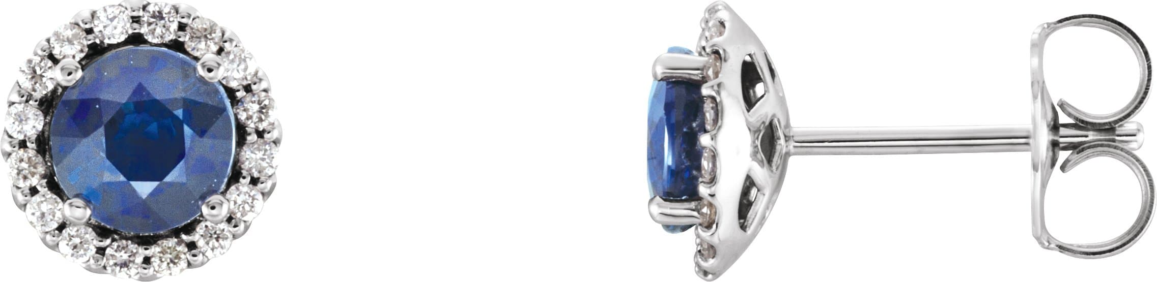 14K Rose 4 mm Natural Blue Sapphire & 1/10 CTW Natural Diamond Earrings