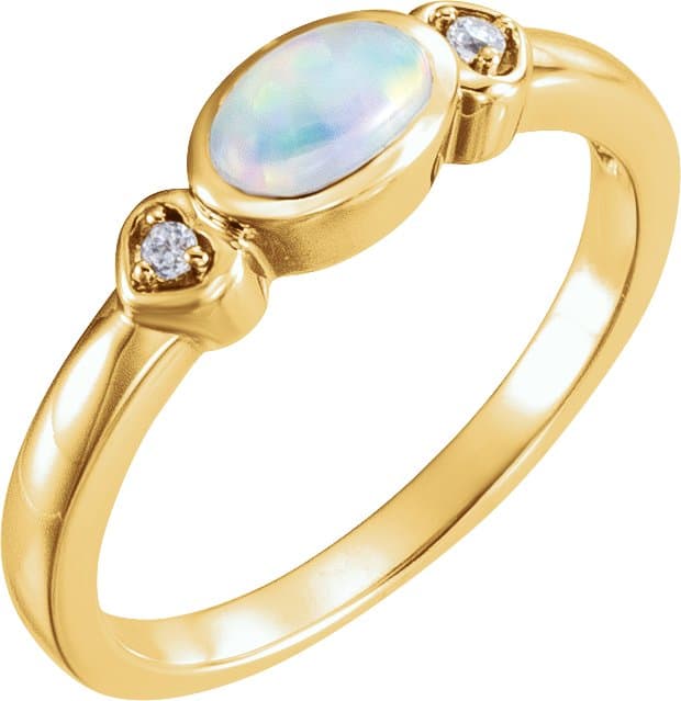 14K White Natural 
White Opal & .03 CTW Natural Diamond Ring