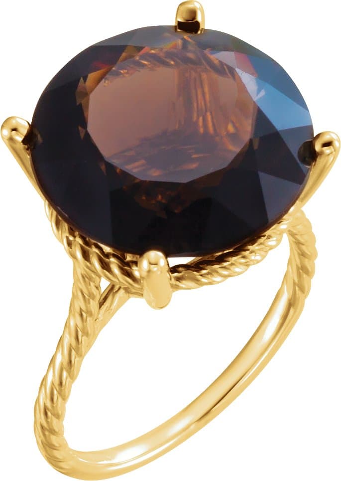 14K Rose Natural Smoky Quartz Ring