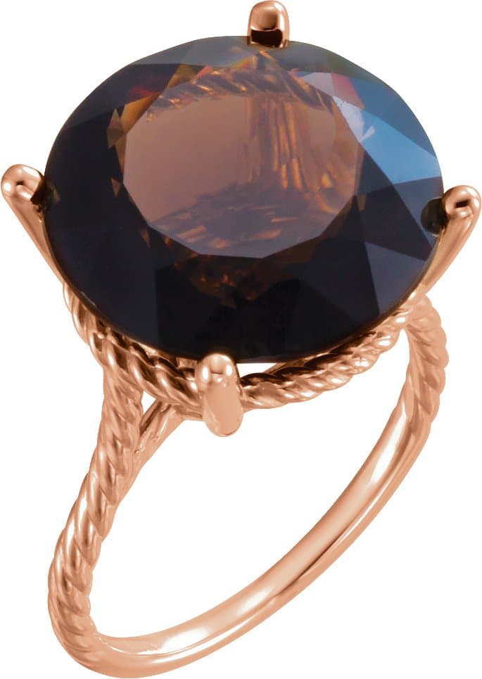 14K Rose Natural Smoky Quartz Ring