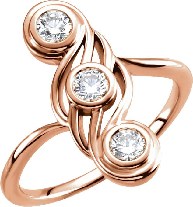 14K Rose 1/2 CTW Natural Diamond Three-Stone Ring