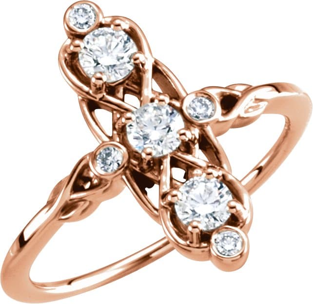 14K Rose 1/5 CTW Natural Diamond Three-Stone Ring