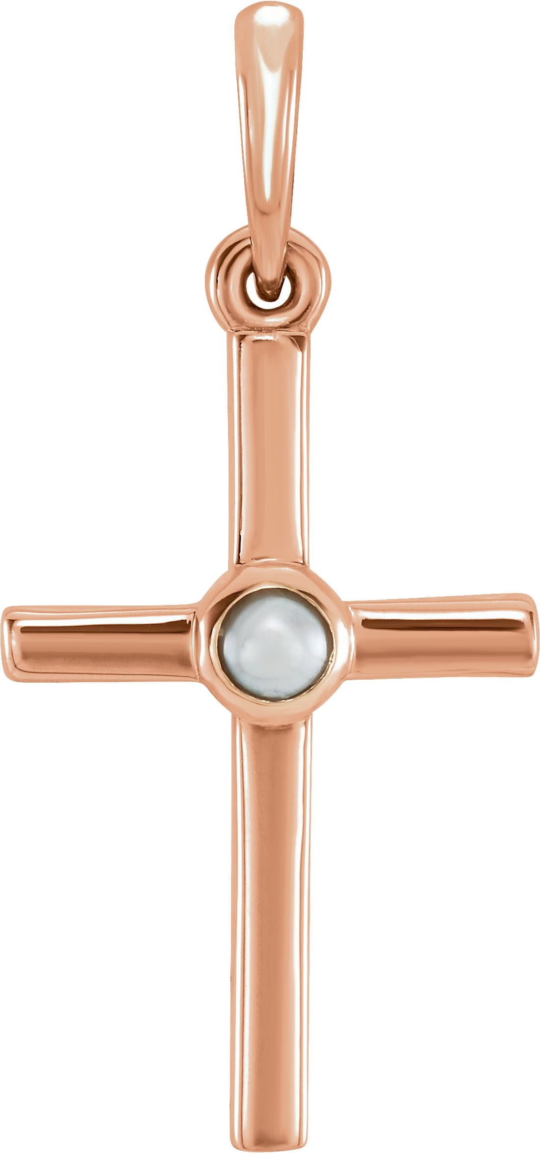 14K Rose Cultured White Freshwater Pearl Cross Pendant