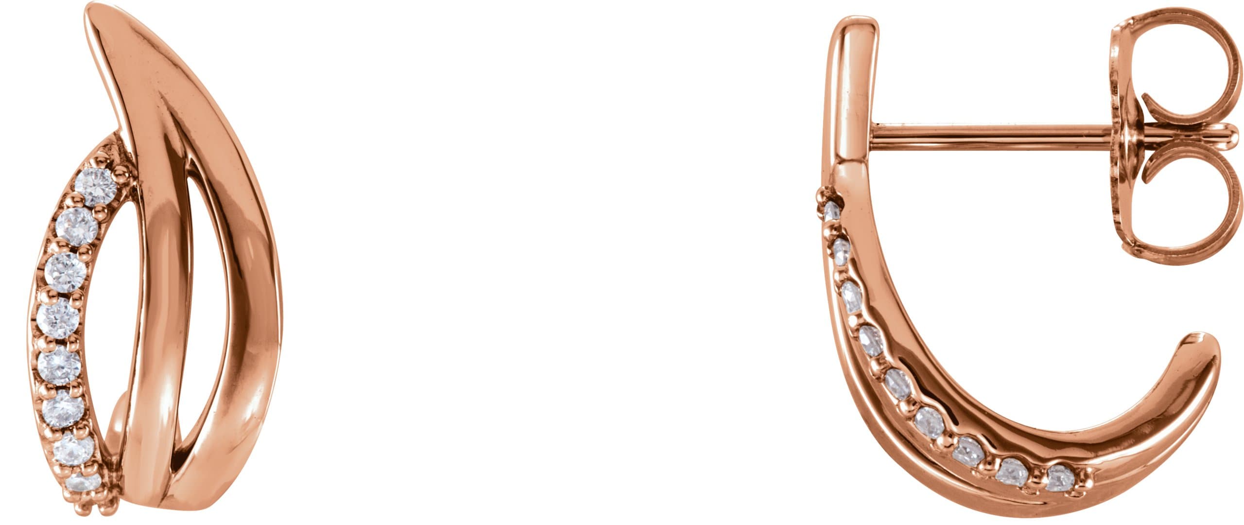 14K Rose 1/10 CTW Natural Diamond Freeform J-Hoop Earrings