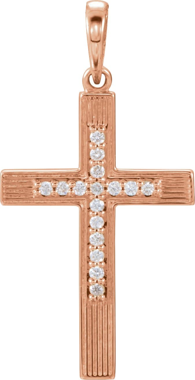 14K Rose .07 CTW Natural Diamond Cross Pendant