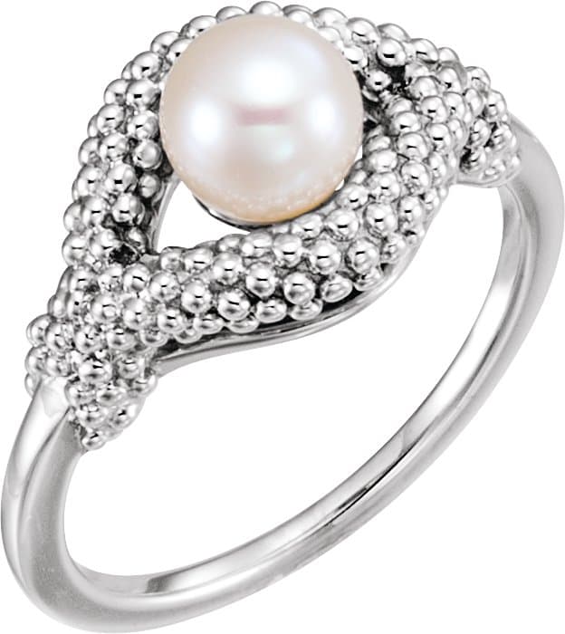 14K Rose Cultured White Freshwater Pearl Beaded Ring