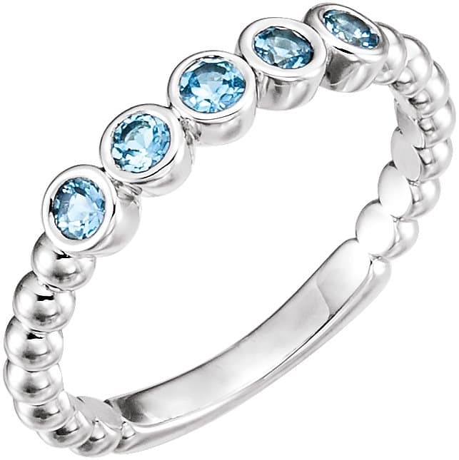 14K Rose Natural Aquamarine Beaded Ring