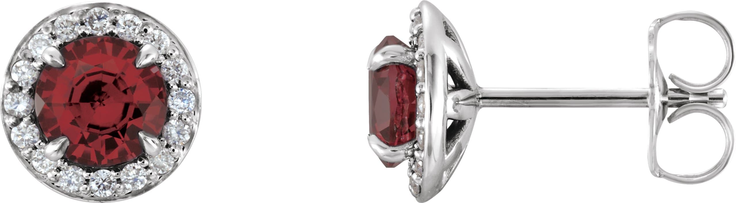 14K White Gold 3.5 mm Natural Mozambique Garnet & 1/8 CTW Natural Diamond Earrings