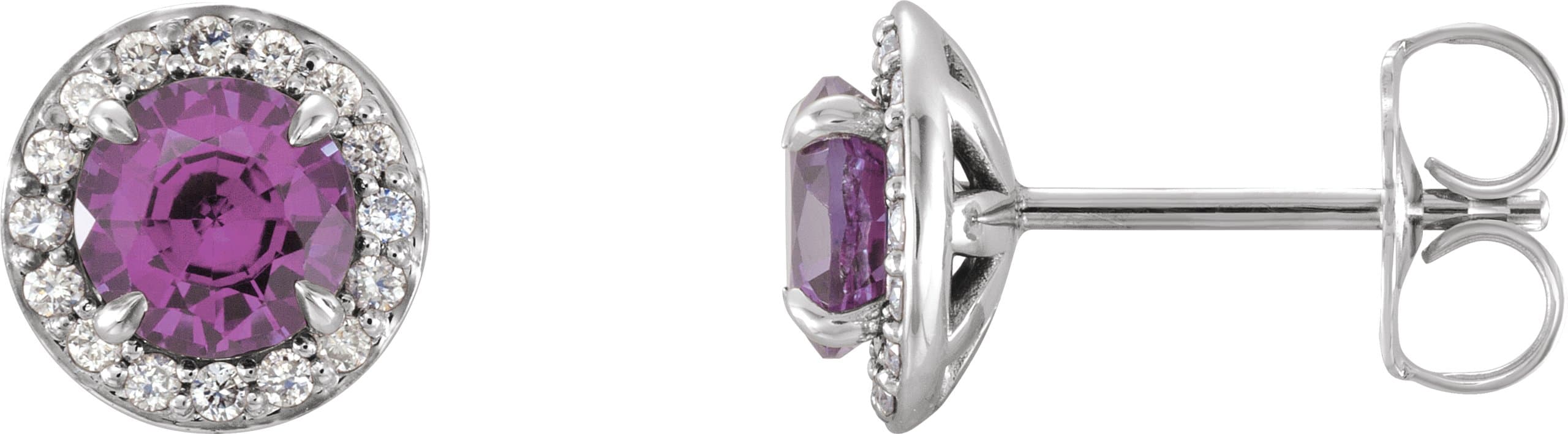 14K White Gold 3.5 mm Natural Amethyst & 1/8 CTW Natural Diamond Earrings  