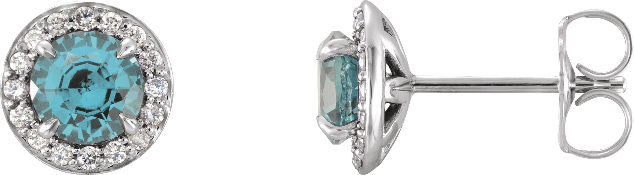 14K White Gold 3.5 mm Natural Aquamarine & 1/8 CTW Natural Diamond Earrings