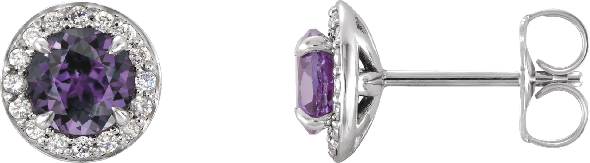 14K White Gold 3.5 mm Lab-Grown Alexandrite & 1/8 CTW Natural Diamond Earrings