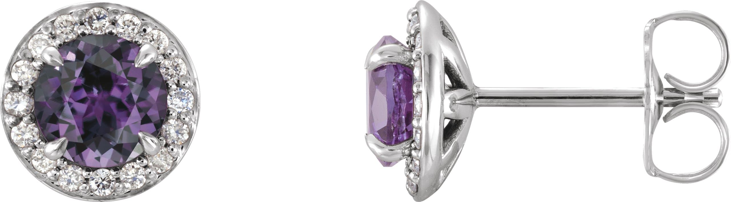 14K White Gold 3.5 mm Lab-Grown Alexandrite & 1/8 CTW Natural Diamond Earrings