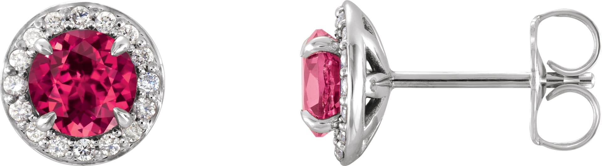 14K White Gold 3.5 mm Lab-Grown Ruby & 1/8 CTW Natural Diamond Earrings