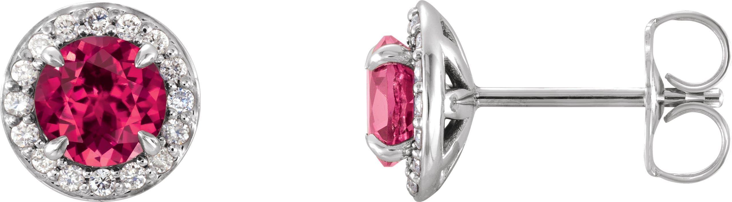 14K White Gold 3.5 mm Lab-Grown Ruby & 1/8 CTW Natural Diamond Earrings