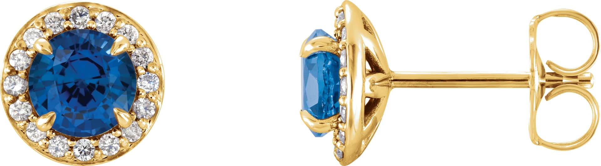 14K Yellow Gold 3.5 mm Lab-Grown Blue Sapphire & 1/8 CTW Natural Diamond Earrings