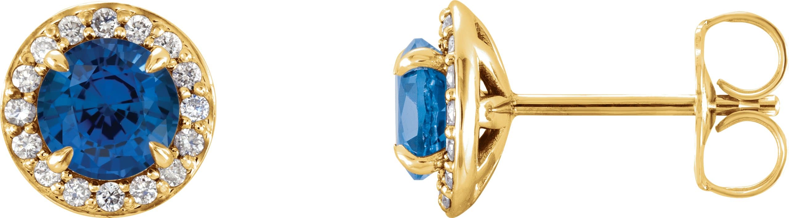 14K Yellow Gold 3.5 mm Lab-Grown Blue Sapphire & 1/8 CTW Natural Diamond Earrings