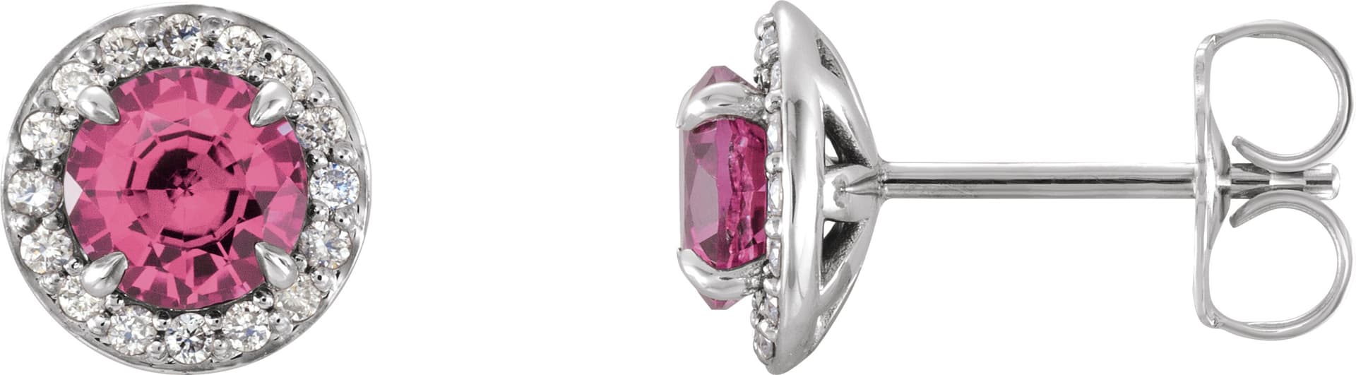 14K White Gold 3.5 mm Natural Pink Tourmaline & 1/8 CTW Natural Diamond Earrings