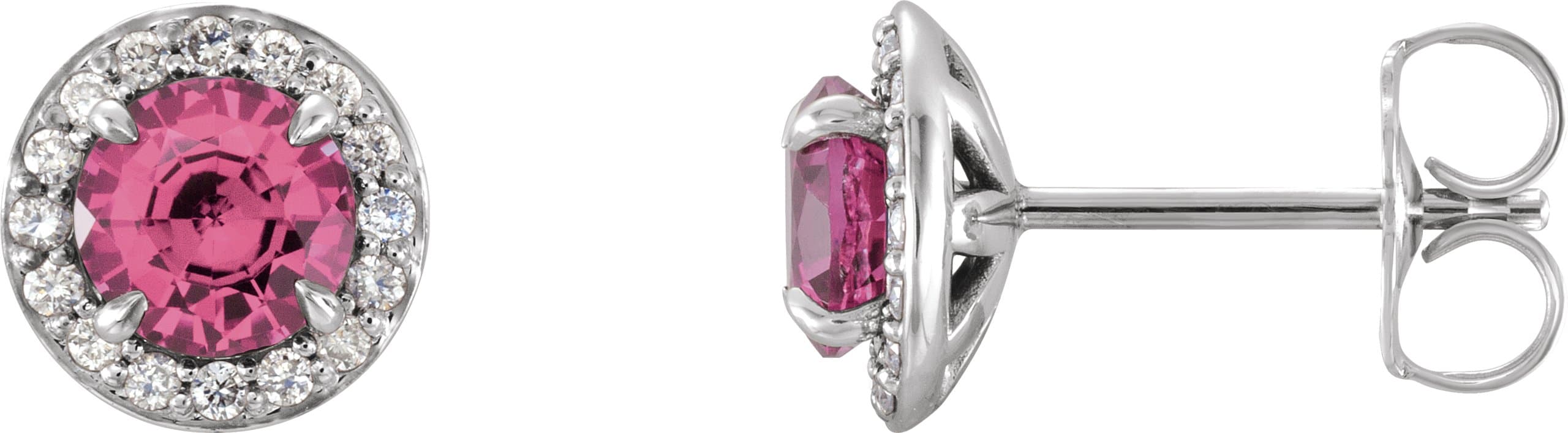 14K White Gold 3.5 mm Natural Pink Tourmaline & 1/8 CTW Natural Diamond Earrings