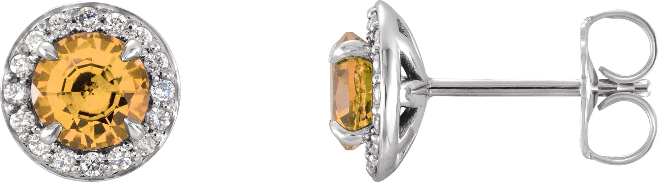 14K White Gold 3.5 mm Natural Citrine & 1/8 CTW Natural Diamond Earrings