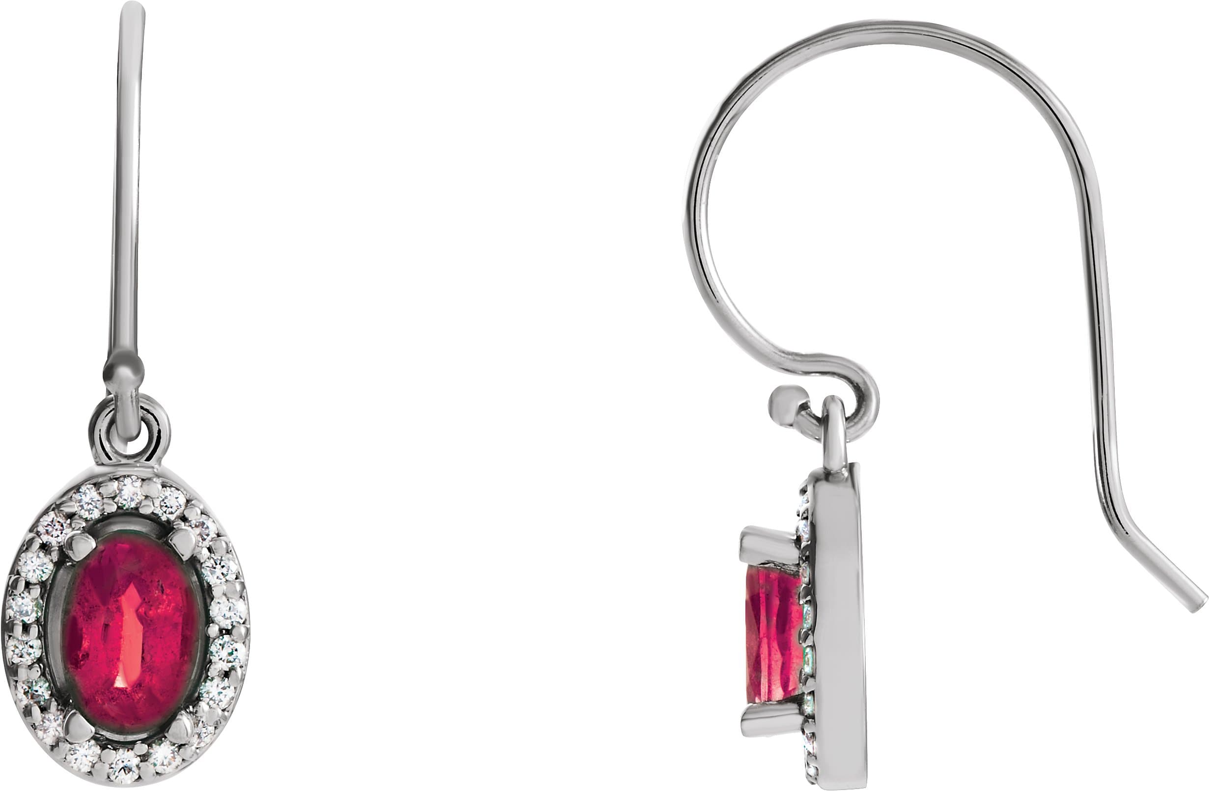 14K White Natural Ruby & 1/6 CTW Natural Diamond Earrings