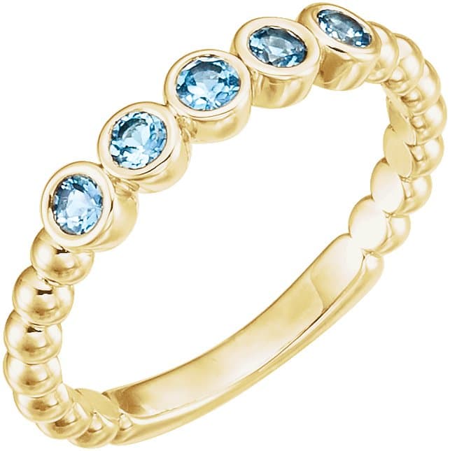14K Rose Natural Aquamarine Beaded Ring