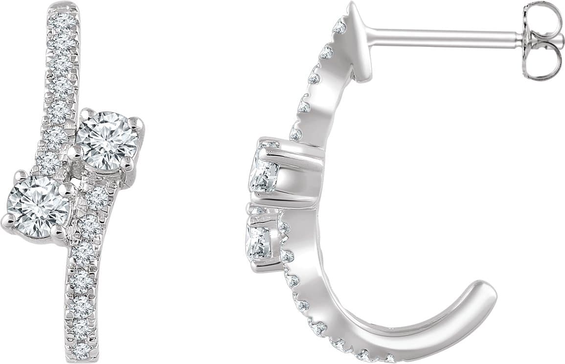 14K Rose 5/8 CTW Natural Diamond Two-Stone J-Hoop Earrings