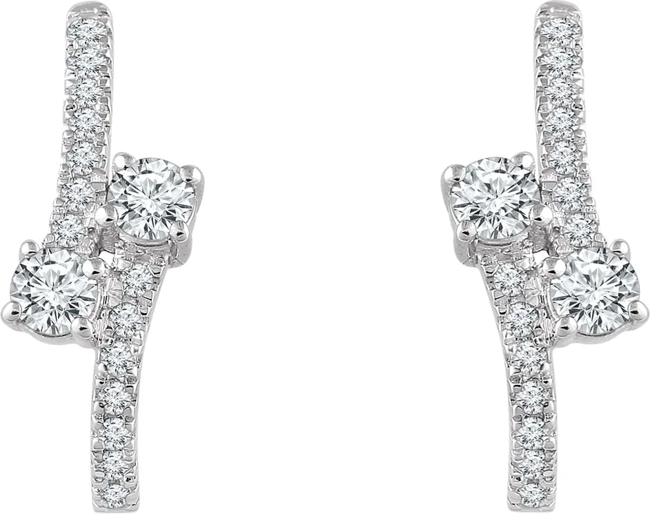Two-Stone J-Hoop Earrings, view 3