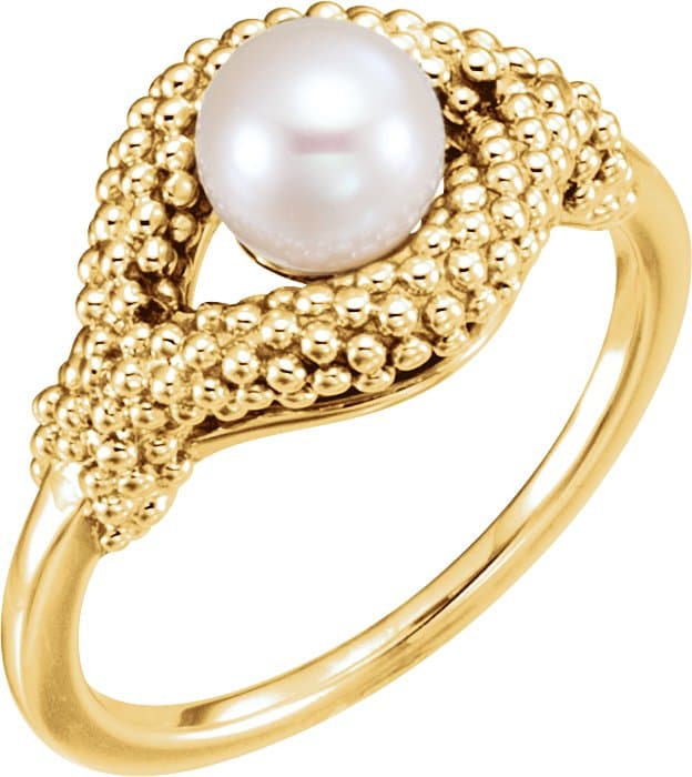 14K Rose Cultured White Freshwater Pearl Beaded Ring