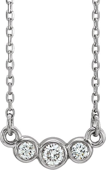 14K White 1/8 CTW Natural Diamond Three-Stone 16-18 Necklace