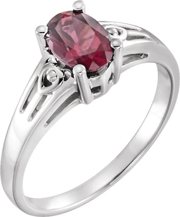 14K White Natural Rodolite Garnet Ring