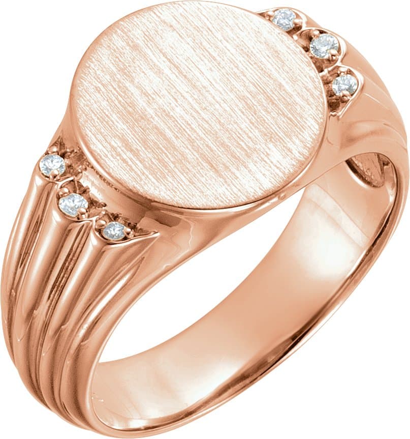 14K Rose .07 CTW Natural Diamond 14.5x13 mm Oval Signet Ring