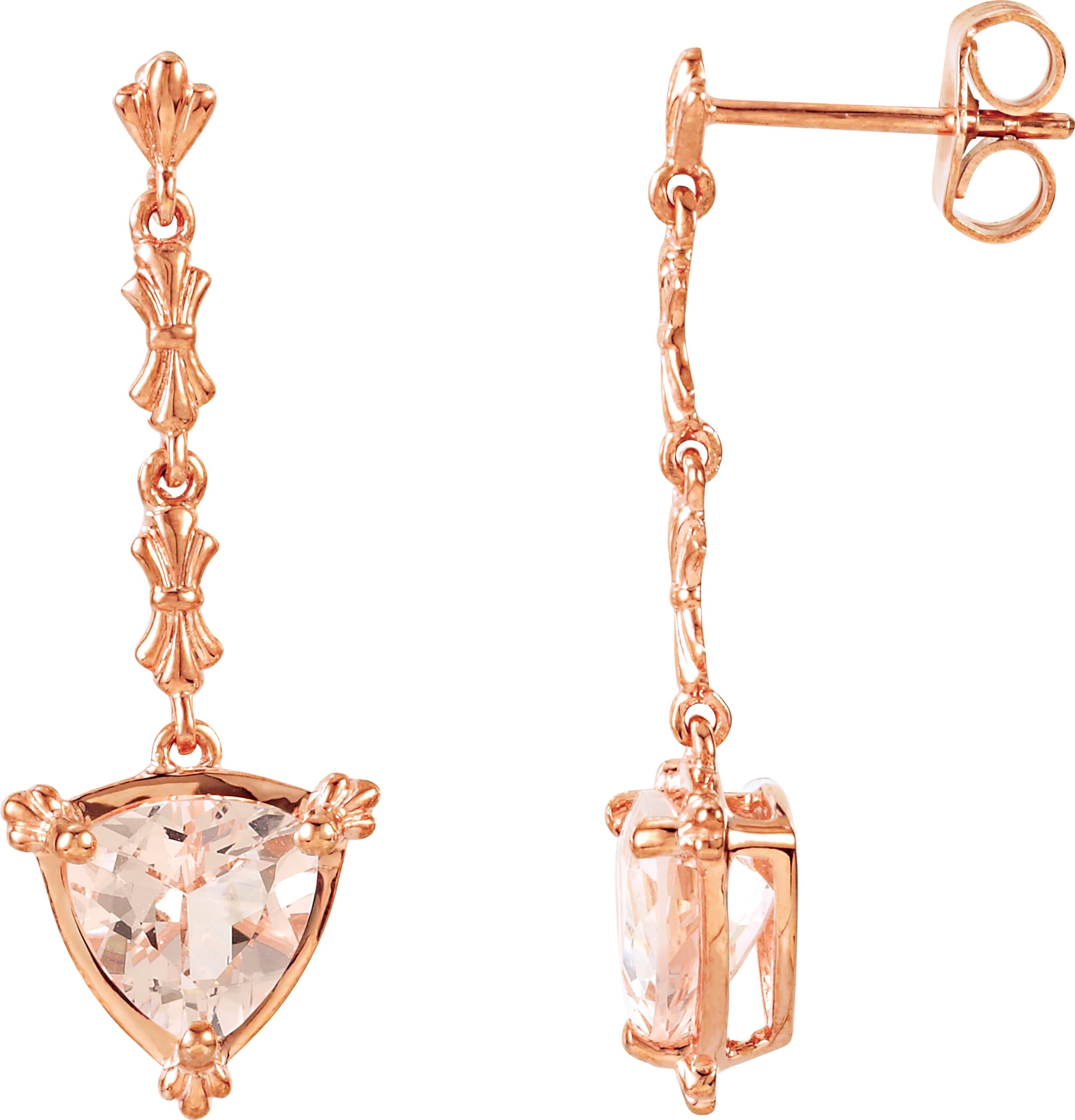 14K Rose Natural Pink Morganite Vintage-Inspired Earrings