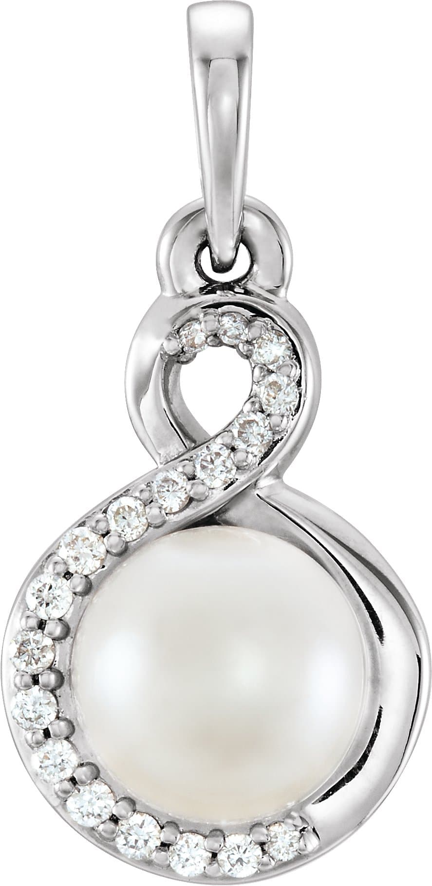 Sterling Silver Cultured White Freshwater Pearl & .07 CTW Natural Diamond Pendant