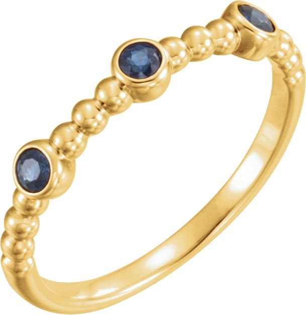 14K Rose Natural Blue Sapphire Beaded Ring