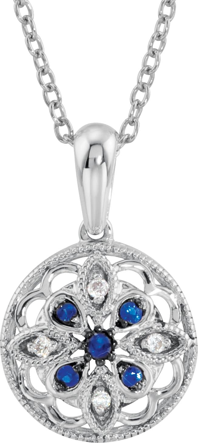 Sterling Silver Natural Blue Sapphire & .03 CTW Natural Diamond 18 Necklace