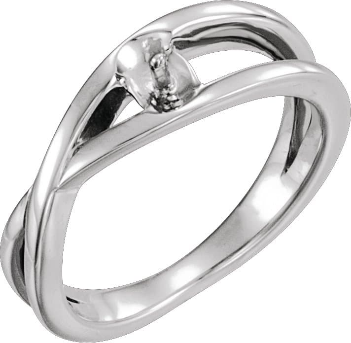 14K White Criss-Cross Ring Mounting for 6 mm Pearl
