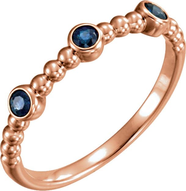 14K Rose Natural Blue Sapphire Beaded Ring