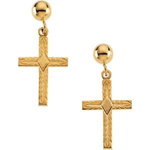 14K Yellow 13x10 mm Cross Earrings