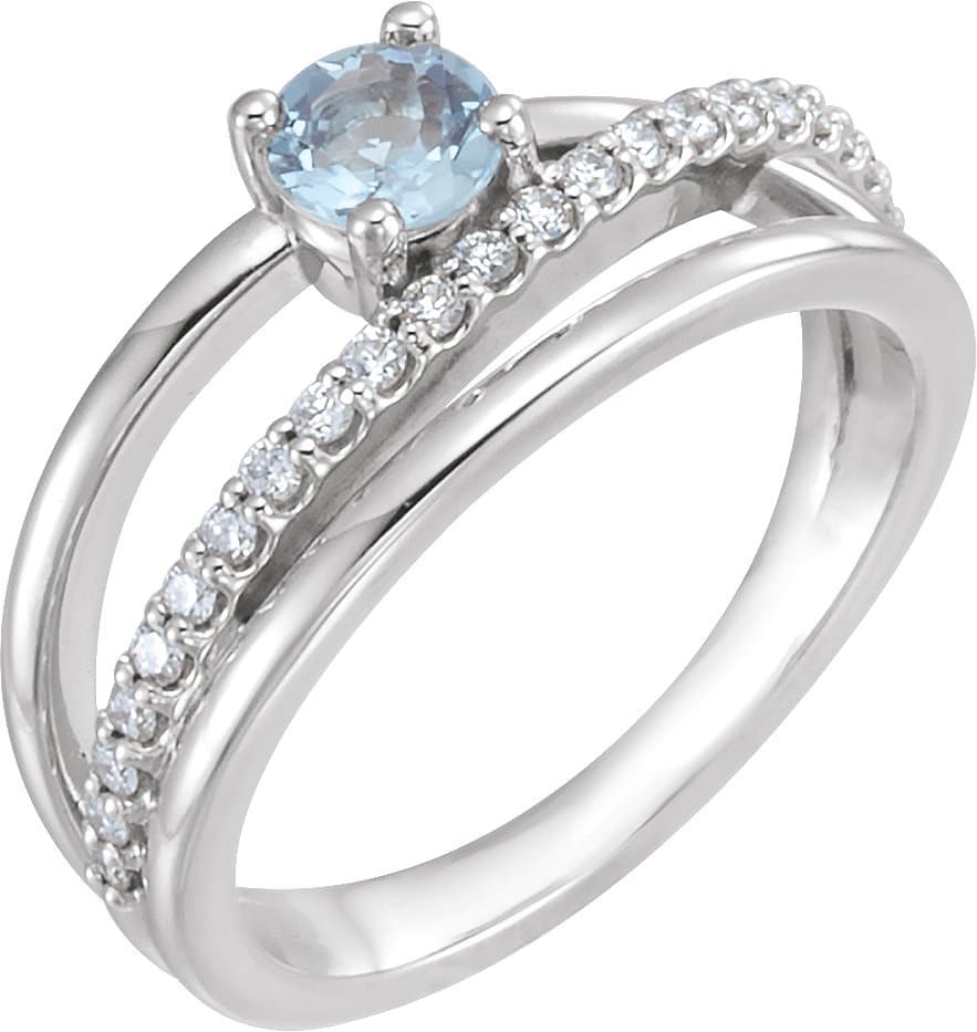 14K Rose Natural Aquamarine & 1/4 CTW Natural Diamond Ring