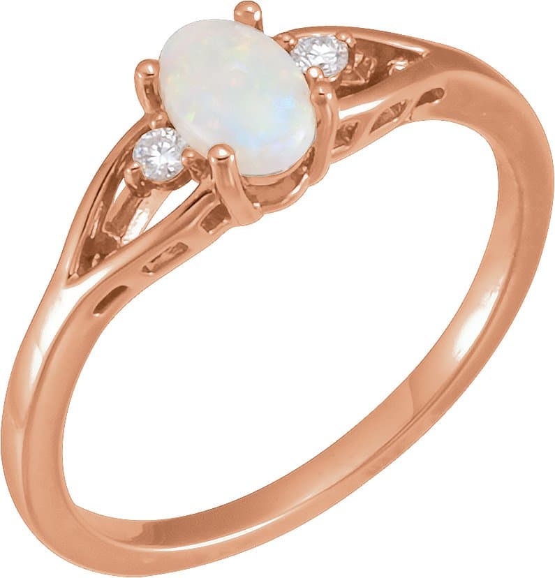 14K Rose Natural White Opal & .03 CTW Natural Diamond Ring