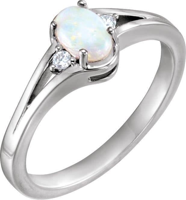 14K Rose Natural White Opal & .03 CTW Natural Diamond Ring