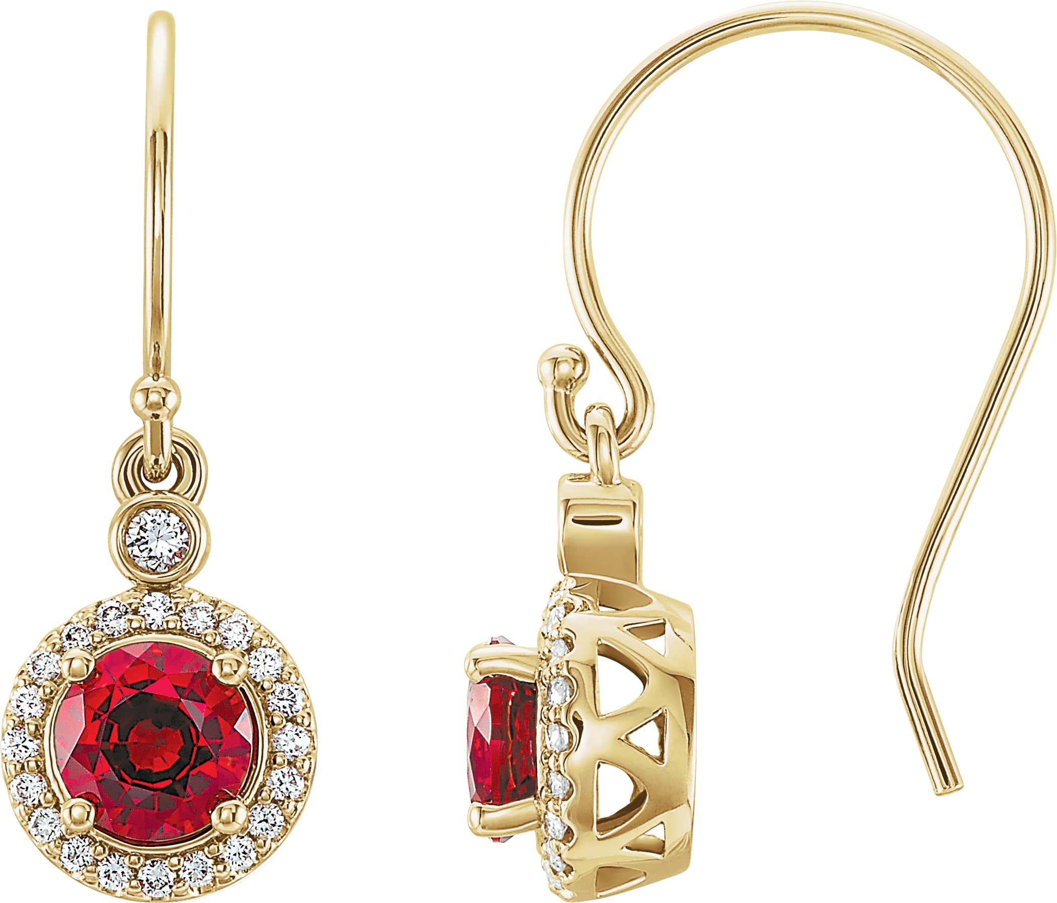 14K White Lab-Grown Ruby & 1/8 CTW Natural Diamond Halo-Style Earrings