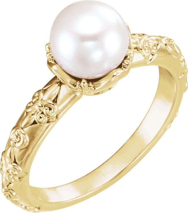 14K Rose Cultured White Freshwater Pearl & .02 CTW Natural Diamond Ring