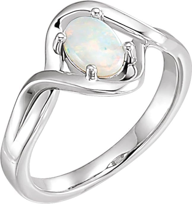 14K Rose Natural White Opal Cabochon Ring