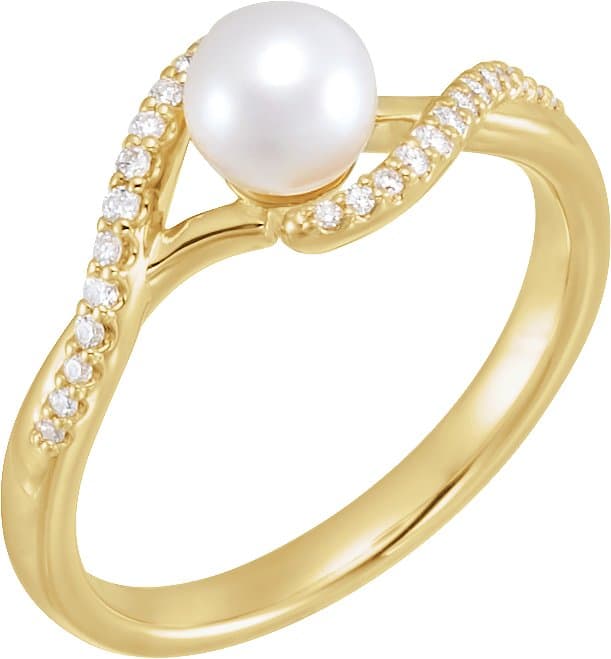 14K Rose Cultured White Freshwater Pearl & 1/10 CTW Natural Diamond Ring