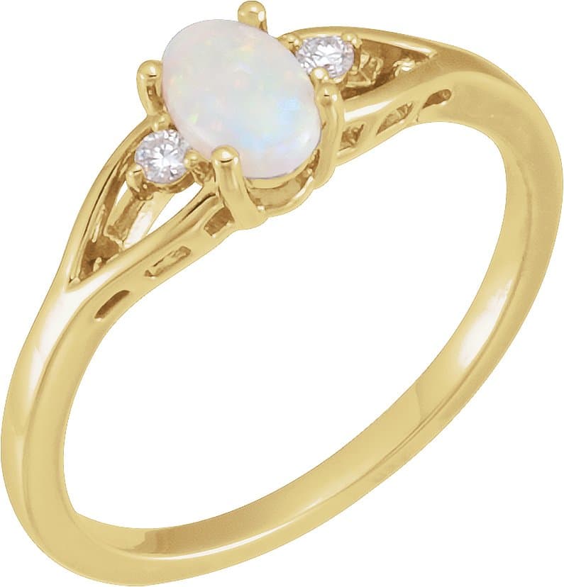 14K Rose Natural White Opal & .03 CTW Natural Diamond Ring